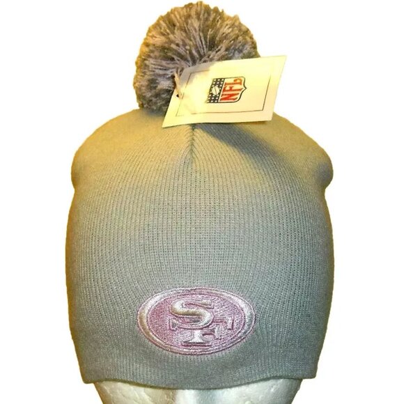 San Francisco 49ers Tight Fit Womens Girls Grey Pink Pom Beanie Winter Hat Cap - Picture 1 of 2